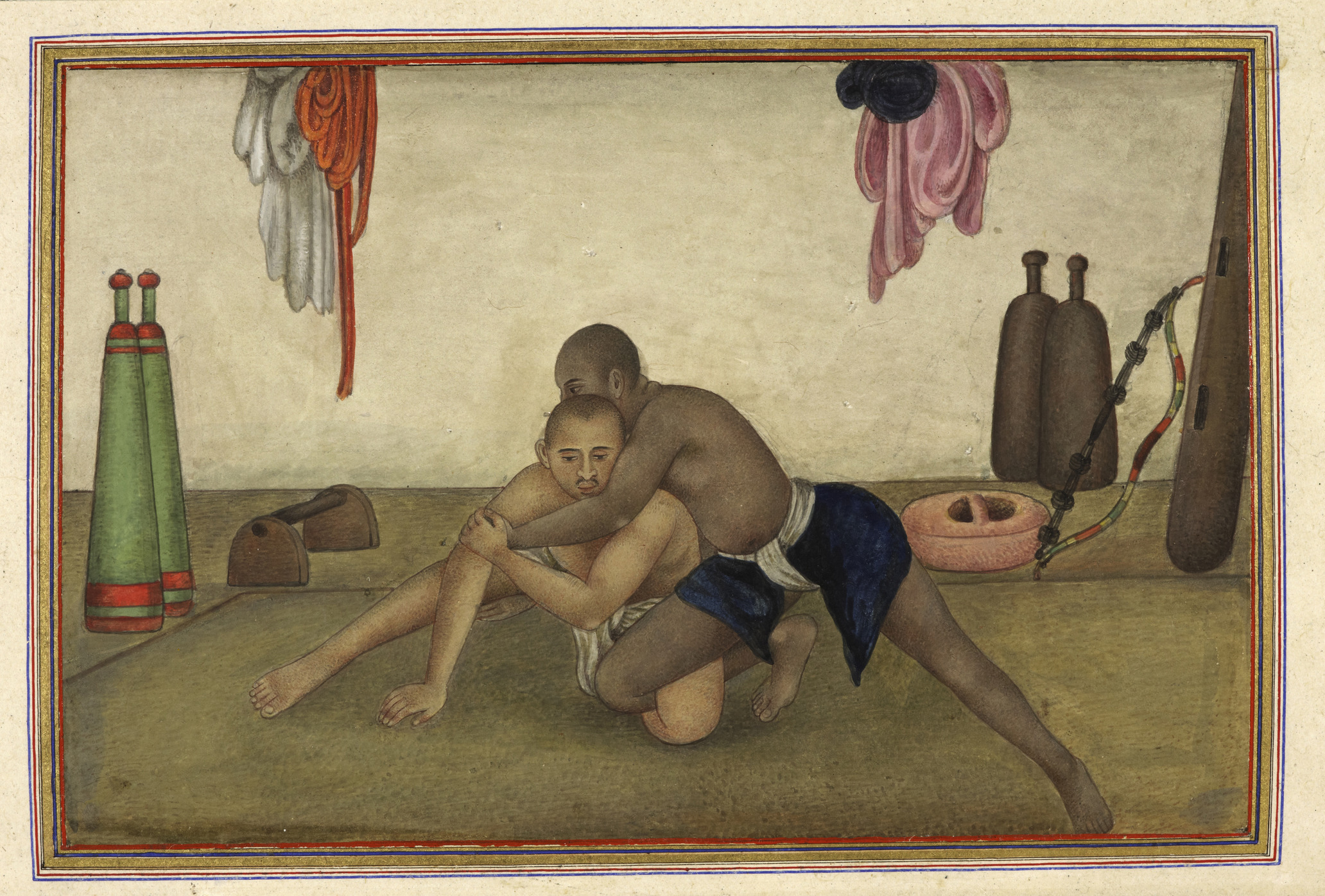 Two_men_wrestling_-_Tashrih_al-aqvam_(1825),_f.203v_-_BL_Add._27255
